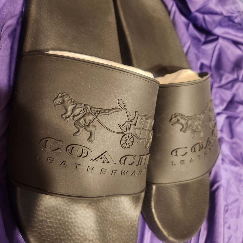 Coach Black Leather Slides